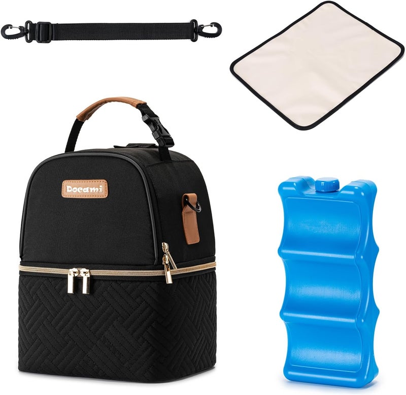 Docami Breastmilk Cooler Bag with Ice Pack & Mat Fit 6 Bottles Up to 9 Ounce, Breast Milk Pump Cooler Bag for Moms Daycare,Work&Travel, Black - Image 1